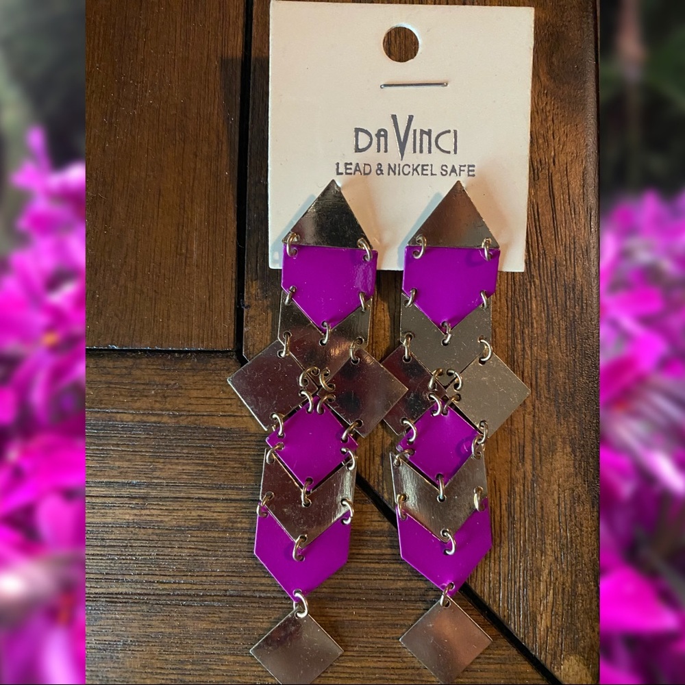 Long purple and gold earrings NWT